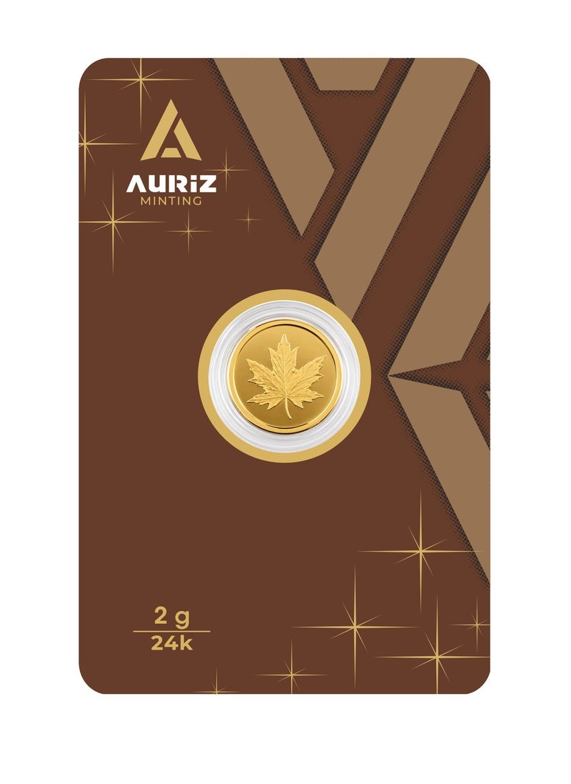AURIZ MINTING Rizan Jewellery Auriz Minting 2Gm 24K Gold Coin Maple Leaf Design - Image 1