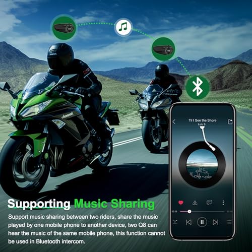 EJEAS Q8 Motorcycle Helmet Bluetooth Intercom, New Mesh 3.0 Group Intercom System with Music Sharing and Channel Switching for 6 Riders Talking at The Same Time (2 Pack) - Image 5