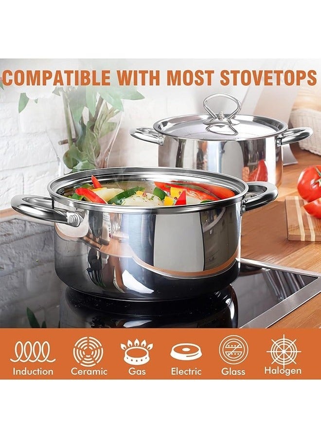 15 Pcs Stainless Steel Cookware Set, Kitchen Casserole & Frying Pan with Milk Pan, Induction & Gas Stove Compatible, Dishwasher Safe