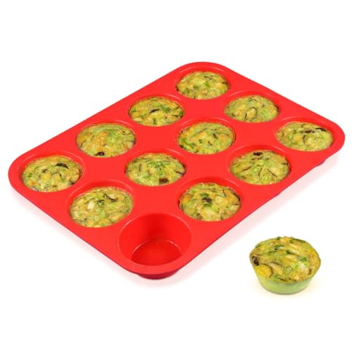 CAKETIME 12 Cups Silicone Muffin Pan  Nonstick Cupcake Pan 1 Pack Regular Size Silicone Mold for Baking