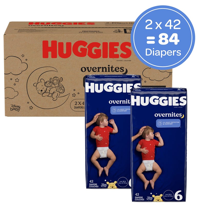 Huggies Size 6 Overnites Baby Diapers: Overnight Diapers, Size 6 (35+ lbs), 84 Ct (2 Packs of 42) - Image 2