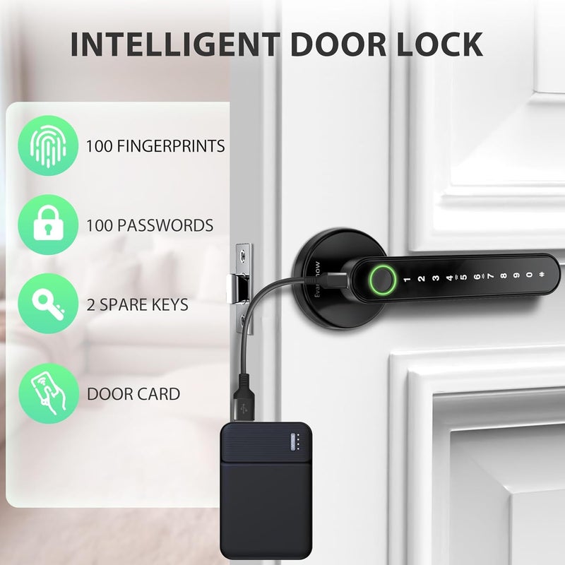 Evanshow Fingerprint Door Lock Biometric Door Knob with Keypad Keyless Entry, Door Locks for Bedrooms, Home Hotel Office Apartment - Image 5