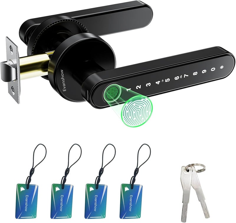 Evanshow Fingerprint Door Lock Biometric Door Knob with Keypad Keyless Entry, Door Locks for Bedrooms, Home Hotel Office Apartment - Image 1