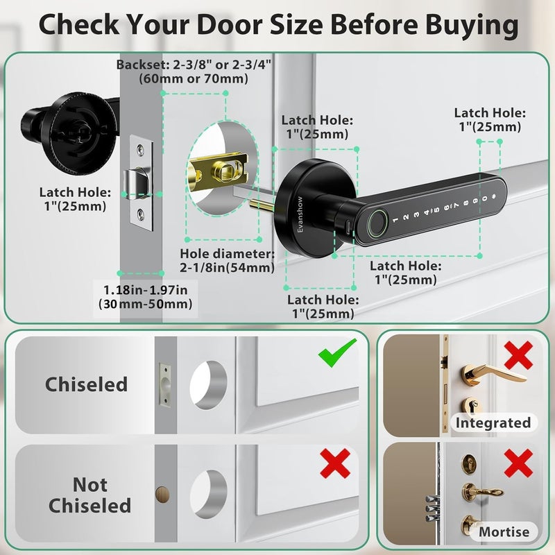 Evanshow Fingerprint Door Lock Biometric Door Knob with Keypad Keyless Entry, Door Locks for Bedrooms, Home Hotel Office Apartment - Image 3