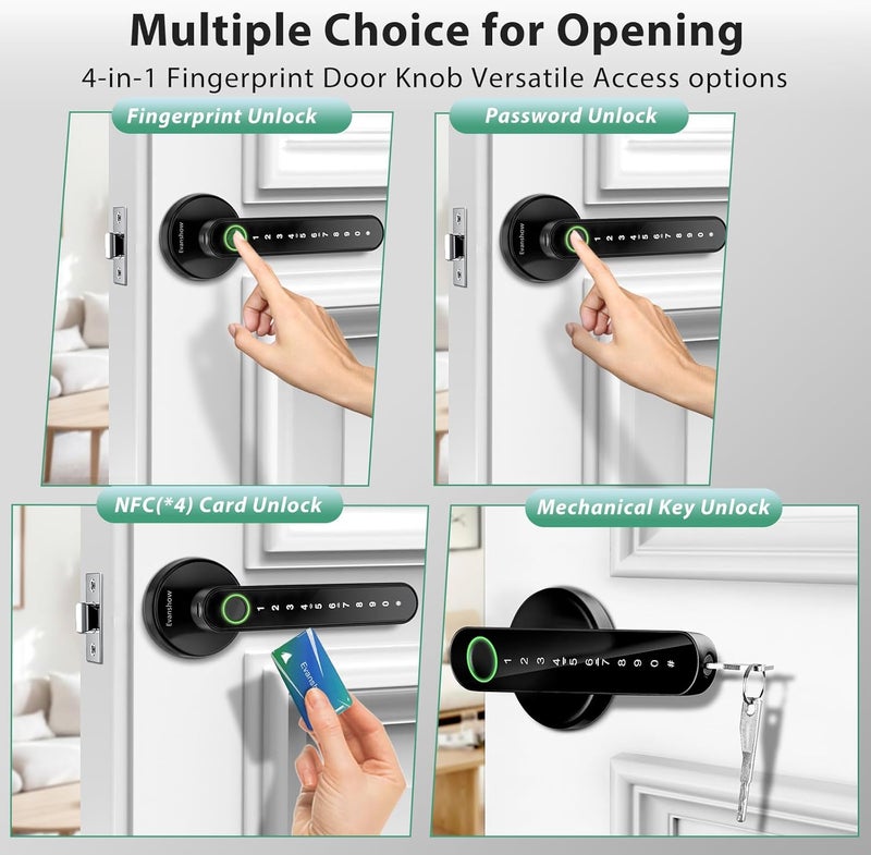 Evanshow Fingerprint Door Lock Biometric Door Knob with Keypad Keyless Entry, Door Locks for Bedrooms, Home Hotel Office Apartment - Image 2