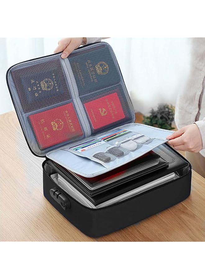 ORiTi 3 Layer Document Bag With Lock Water Resistant File Storage Case Document Safe Portable Travel Home Organizer Bag For Important File Passport Certificates Cash Black. - Image 4