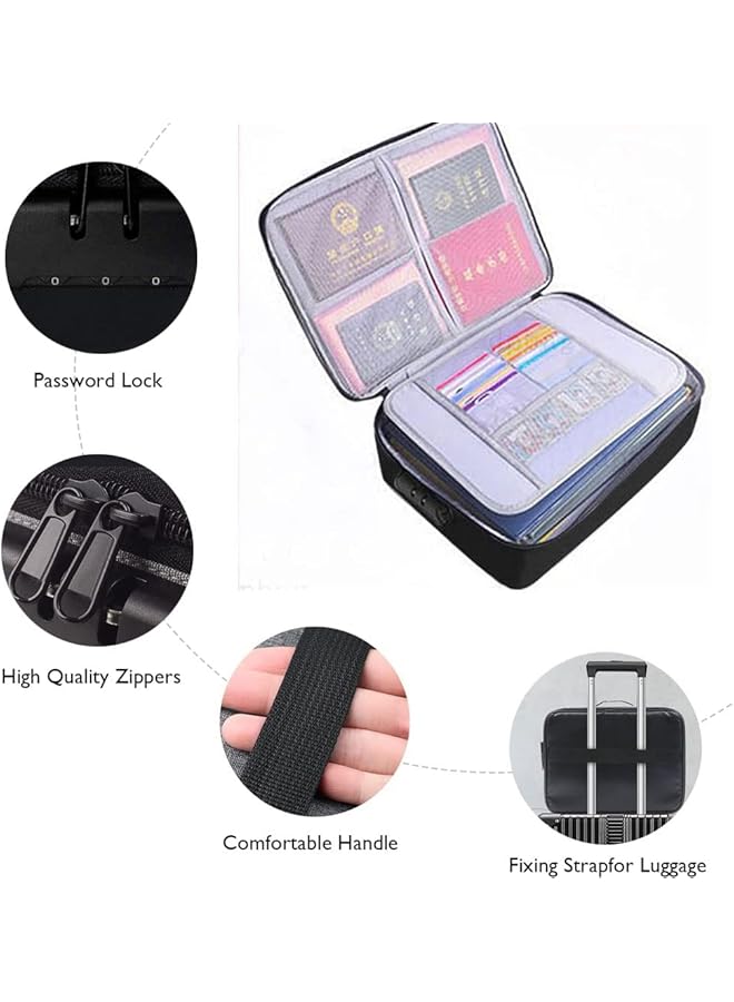 ORiTi 3 Layer Document Bag With Lock Water Resistant File Storage Case Document Safe Portable Travel Home Organizer Bag For Important File Passport Certificates Cash Black. - Image 2
