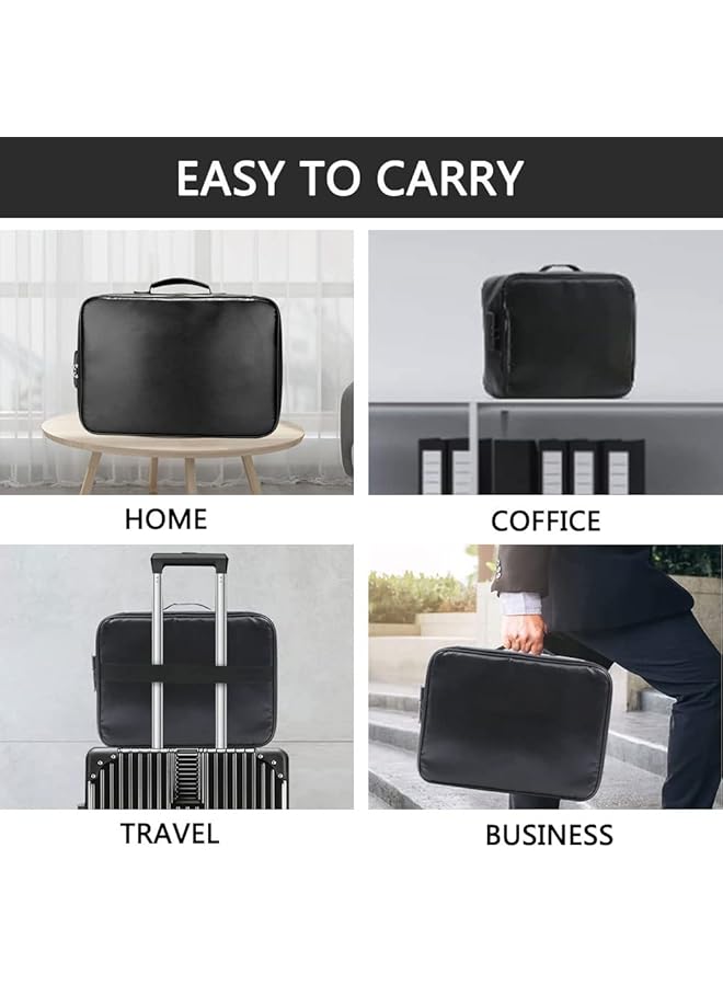 ORiTi 3 Layer Document Bag With Lock Water Resistant File Storage Case Document Safe Portable Travel Home Organizer Bag For Important File Passport Certificates Cash Black. - Image 5