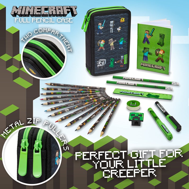 MINECRAFT حافظة أقلام أطفال ماينكرافت أدوات مكتبية أقلام ملونة دفاتر لوازم مدرسية هدايا للاعبين للأولاد (أسود) - Image 2