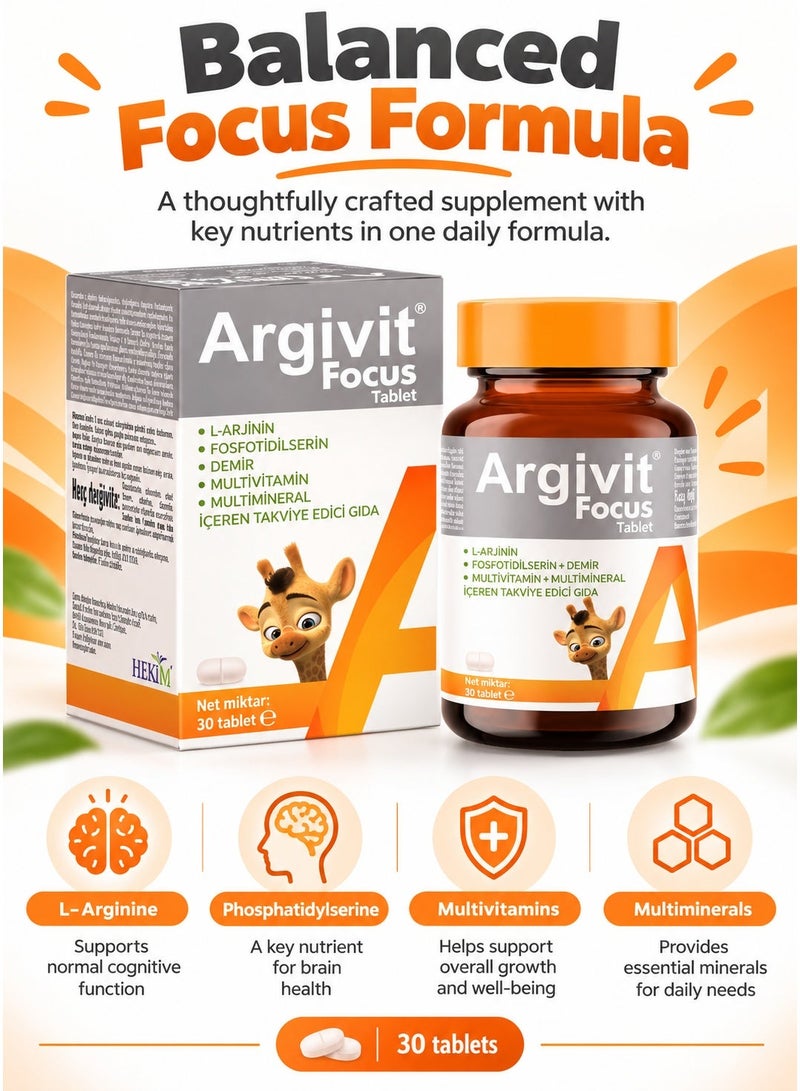 Argivit Focus Original Comprehensive Multivitamin and Multimineral Supplement for Height and Focus Enhancement, 30 Tablet - Image 2
