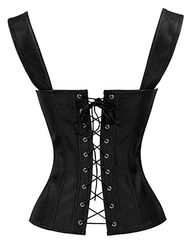 Charmian Women's Renaissance Lace Up Steampunk Vintage Boned Bustier Corset Top with Garters Black Large - Image 3
