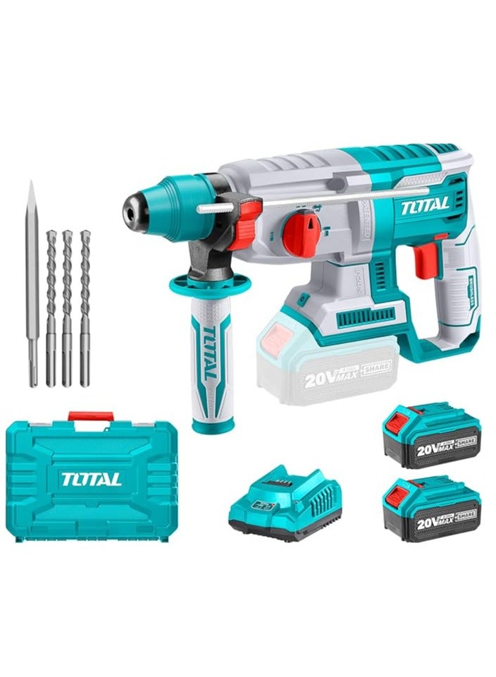 TOTAL TOTAL 20V Brushless Rotary Hammer Drill P20S – SDS Plus Cordless Hammer with 2.5J Impact Energy, LED Light & Carrying Case – Concrete, Steel, and Wood Drilling Tool Kit with Batteries & Charger  - Image 1