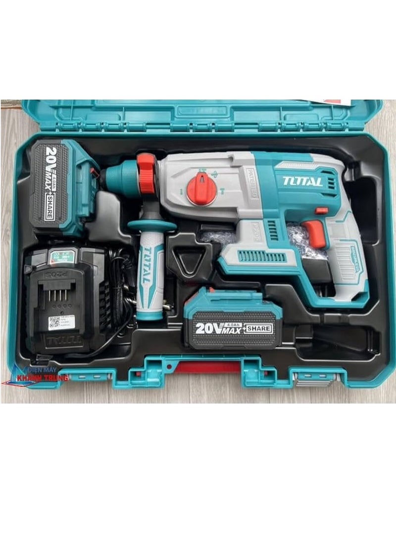 TOTAL TOTAL 20V Brushless Rotary Hammer Drill P20S – SDS Plus Cordless Hammer with 2.5J Impact Energy, LED Light & Carrying Case – Concrete, Steel, and Wood Drilling Tool Kit with Batteries & Charger  - Image 5