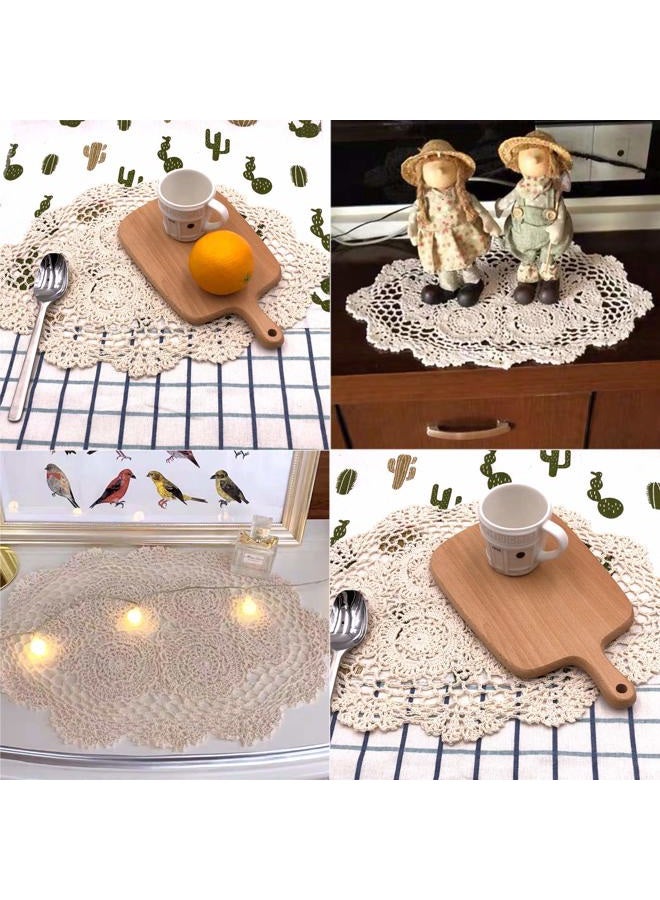 Phantomon Crochet Cotton Lace Placemats Doilies Crochet Doilies, Pack Of 4, Oval Shape, Beige, 12 x 17 inch, Sofa Cover Coasters, Cotton Placemats Beige 43397-21648 - Image 4