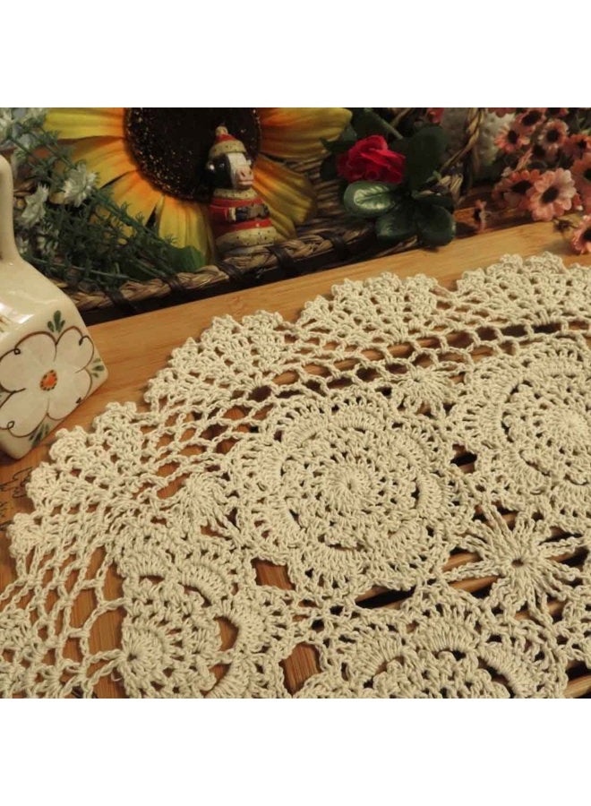 Phantomon Crochet Cotton Lace Placemats Doilies Crochet Doilies, Pack Of 4, Oval Shape, Beige, 12 x 17 inch, Sofa Cover Coasters, Cotton Placemats Beige 43397-21648 - Image 2