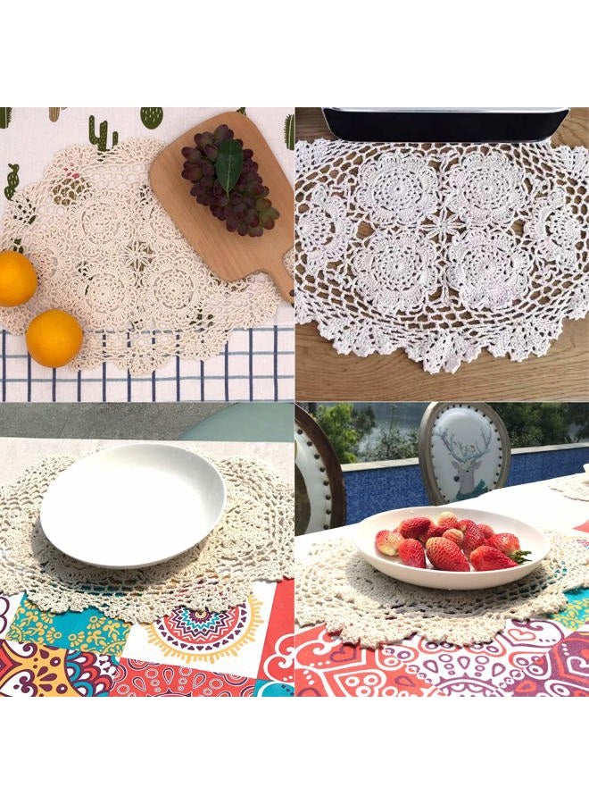 Phantomon Crochet Cotton Lace Placemats Doilies Crochet Doilies, Pack Of 4, Oval Shape, Beige, 12 x 17 inch, Sofa Cover Coasters, Cotton Placemats Beige 43397-21648 - Image 5