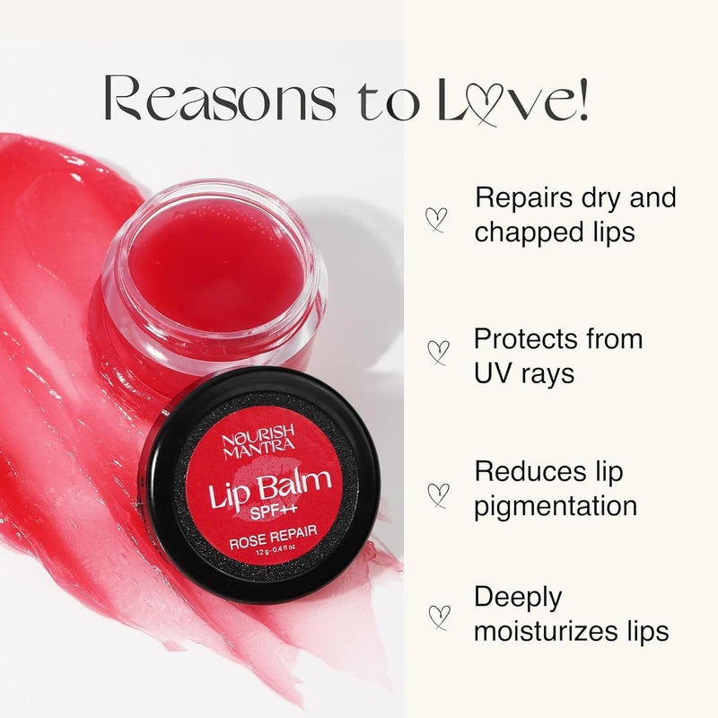 Nourish Mantra - Rose Repair Lip Balm with SPF | Made with Rose Extracts, Olive oil, Shea Butter, Vitamin E and Avocado Oil | For Dry, Chapped and Dark Lips | Best for Both Women and Men | 12g - Image 2
