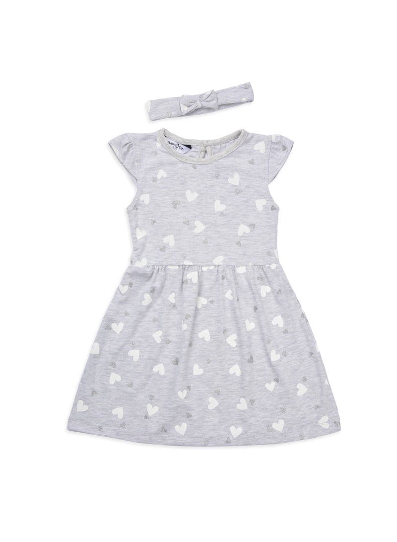 Baby Co. Grey hearts printed dress with head band. - Image 1