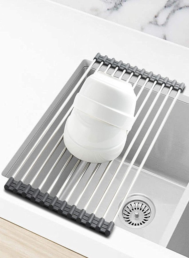 INVOSS Quality Stainless Steel Foldable Over Sink Rack, Roll Up Over Sink Rack, Kitchen Rolling Dish Drainer, Roll-up Dish Draying Rack, Over Sink Mat - 45" X 23" cm (Black) - Image 5