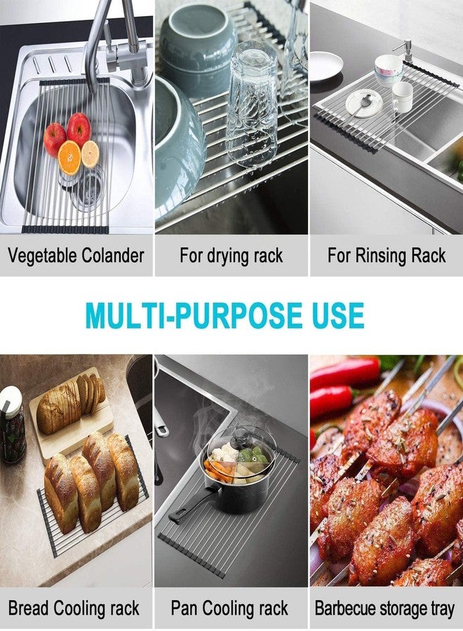 INVOSS Quality Stainless Steel Foldable Over Sink Rack, Roll Up Over Sink Rack, Kitchen Rolling Dish Drainer, Roll-up Dish Draying Rack, Over Sink Mat - 45" X 23" cm (Black) - Image 4