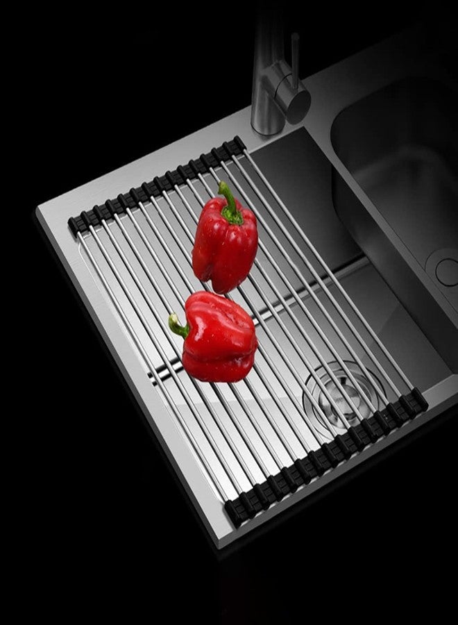 INVOSS Quality Stainless Steel Foldable Over Sink Rack, Roll Up Over Sink Rack, Kitchen Rolling Dish Drainer, Roll-up Dish Draying Rack, Over Sink Mat - 45" X 23" cm (Black) - Image 1