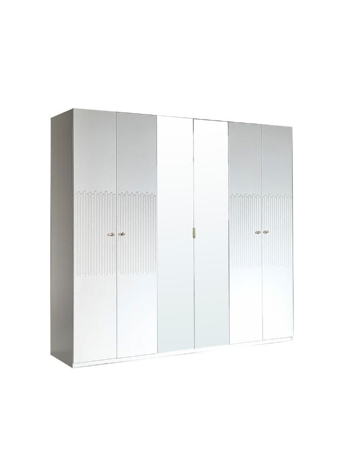 DANUBE HOME Naples 6 Door Wardrobe With Mirrors Extra Sturdy Closet Clothes Storage Cupboard Modern Design Space Saving Swing Door Cabinet For Bedroom L238.2Xw59.8Xh220Cm - Beige  - Image 1