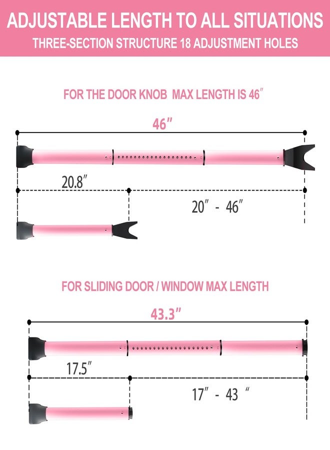 Rerishom Door Security Bar, Door Stoppers Security bar,Heavy Duty Door Lock Security Door Jammer Door Stopper for Apartment, Hotel Room,Screen Door Hardware, Gate Lock Bar(2 Pack,Pink) - Image 3