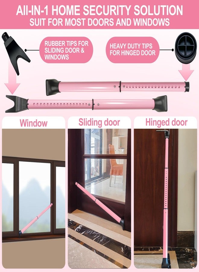 Rerishom Door Security Bar, Door Stoppers Security bar,Heavy Duty Door Lock Security Door Jammer Door Stopper for Apartment, Hotel Room,Screen Door Hardware, Gate Lock Bar(2 Pack,Pink) - Image 2