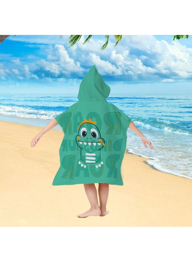 Kids Microfiber Hooded Poncho Towel, Quick-Dry, Cartoon T-Rex Dinosaur, Mint Green - Image 5