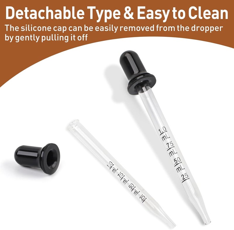 Romeda 10P Eye dropper, 1ml Glass Dropper with Rubber Cap, Clear Dropper Syringe for Liquid Medicine, Essential Oils, Feeding, Lab, Measuring and Transferring - Image 4
