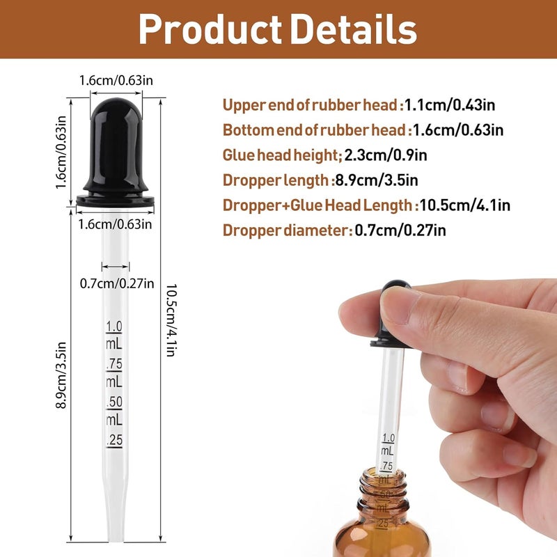Romeda 10P Eye dropper, 1ml Glass Dropper with Rubber Cap, Clear Dropper Syringe for Liquid Medicine, Essential Oils, Feeding, Lab, Measuring and Transferring - Image 2
