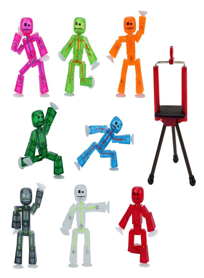 StikBot Zing, Set of 8 Clear Collectable Action Figures and Mobile Phone Tripod, Create Stop Motion Animation, Great for Kids Ages 4 and Up - Image 1