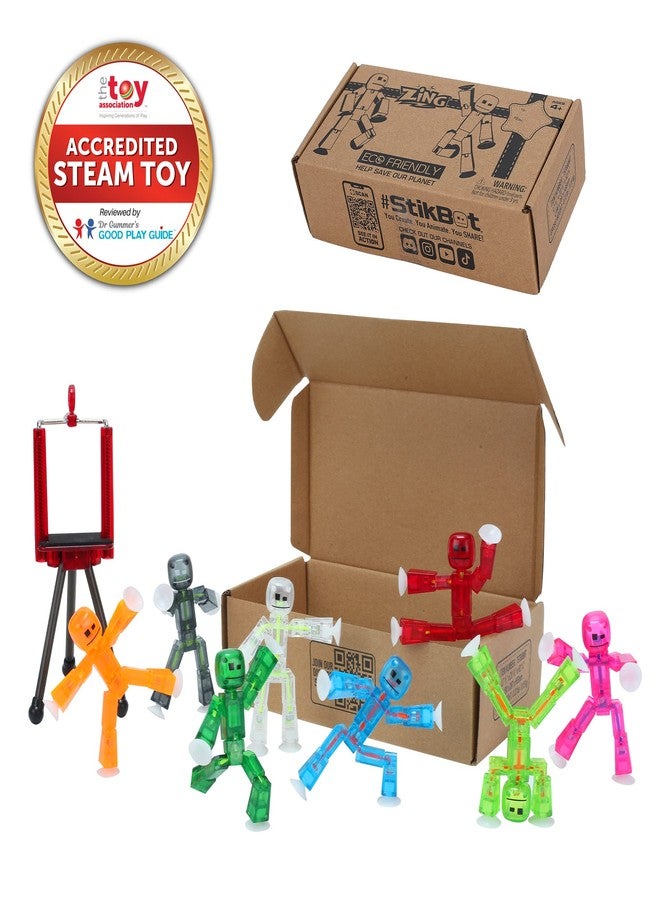 StikBot Zing, Set of 8 Clear Collectable Action Figures and Mobile Phone Tripod, Create Stop Motion Animation, Great for Kids Ages 4 and Up - Image 2