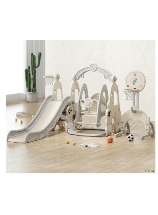 FULL JOY Kids Slide and Swing Set with Basketball Stand - Adjustable Shooting Trainer 73*12.5*52cm 4 in 1 Basketball for Kids, Indoor and Outdoor Playground Set for Toddlers, Kids Climbing Playset - Image 1