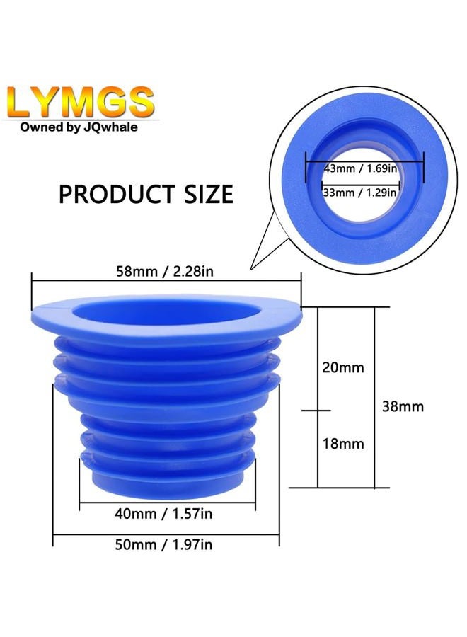 LYMGS سدادة أنبوب تصريف سيليكون تناسب عالمي، سدادة أنبوب تصريف غسالة، حلقة ختم أنبوب المطبخ، غرفة الغسيل، الحمام، حوض الاستحمام، عبوة 3 قطع باللون الأسود والأبيض والأزرق - Image 2