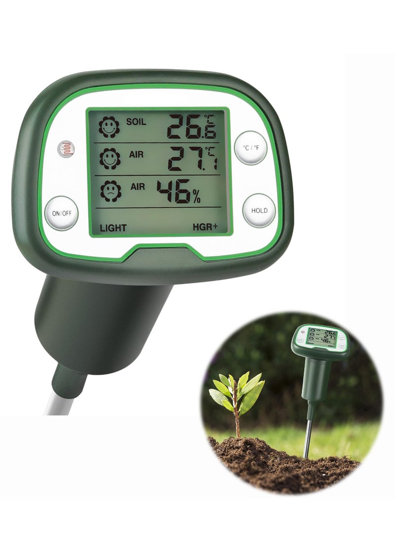 KASTWAVE - Digital Soil Thermometer, 4-in-1 Soil Tester Soil Thermometer/Light/Air Temperature/Air Humidity Meter Digital Soil/Plant Environment Survey Instrument Sunlight Tester Plant Monitor - Image 1