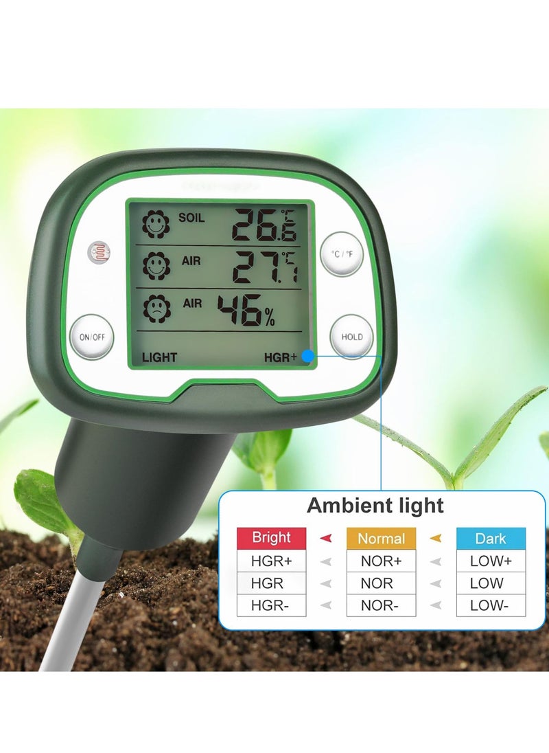 KASTWAVE - Digital Soil Thermometer, 4-in-1 Soil Tester Soil Thermometer/Light/Air Temperature/Air Humidity Meter Digital Soil/Plant Environment Survey Instrument Sunlight Tester Plant Monitor - Image 1