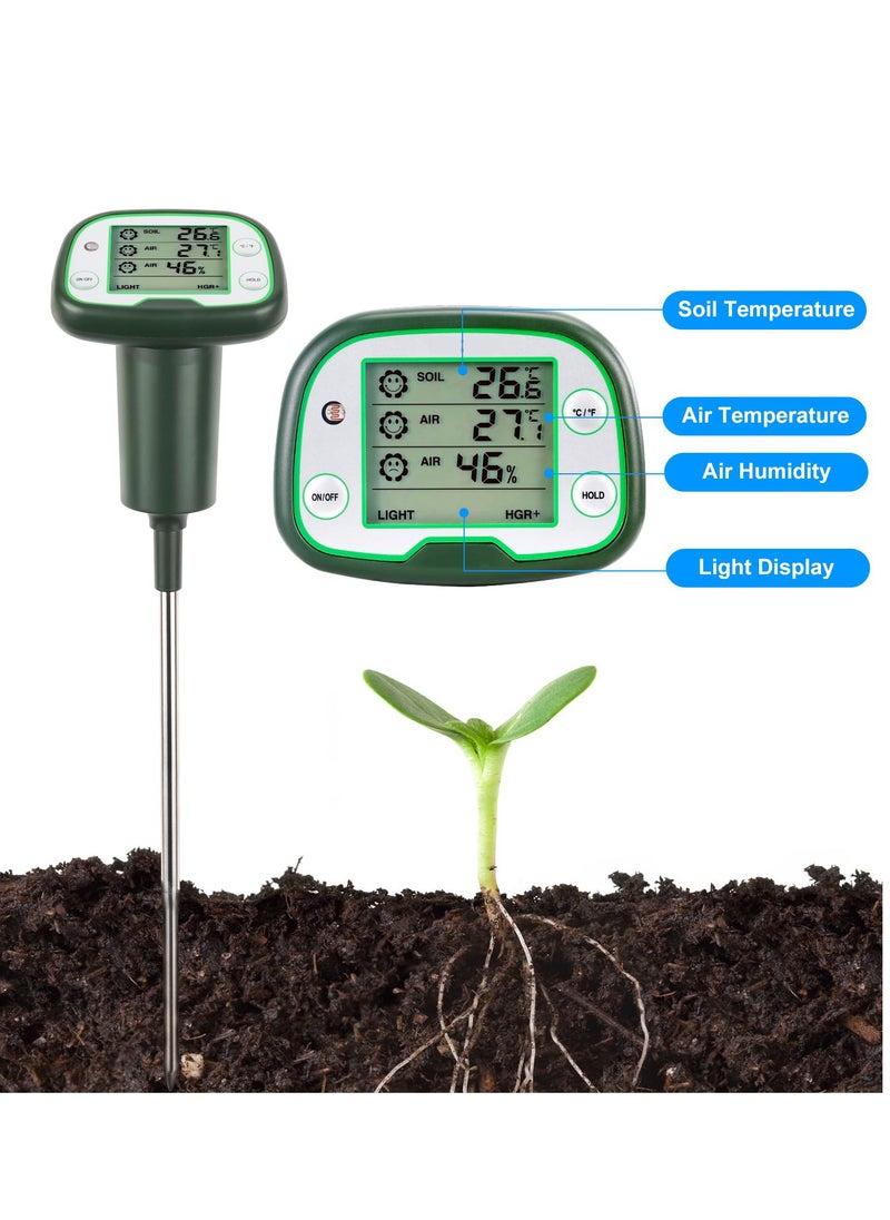 KASTWAVE - Digital Soil Thermometer, 4-in-1 Soil Tester Soil Thermometer/Light/Air Temperature/Air Humidity Meter Digital Soil/Plant Environment Survey Instrument Sunlight Tester Plant Monitor - Image 1