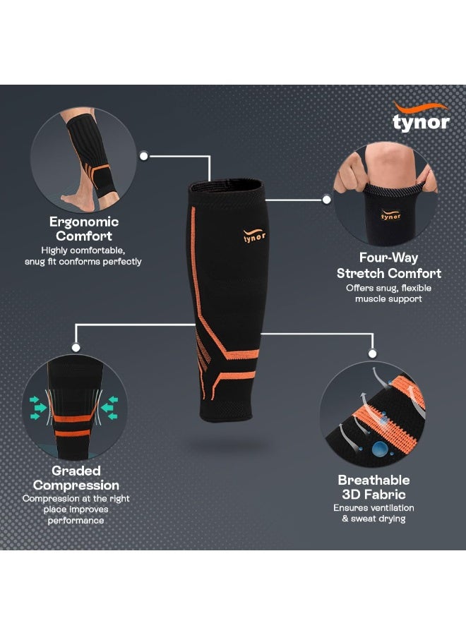 TYNOR Calf and Shin Support Air Pro, Black & Orange, XL, 1 Pair - Image 2