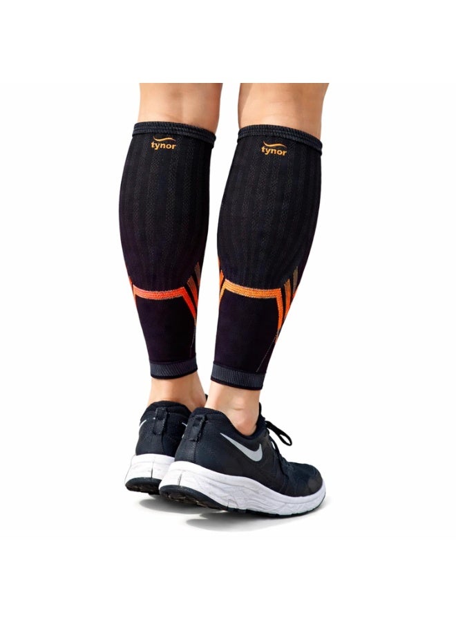 TYNOR Calf and Shin Support Air Pro, Black & Orange, XL, 1 Pair - Image 1