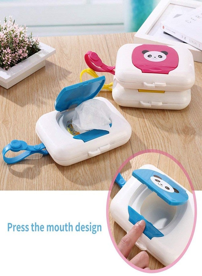 AYNEFY Baby Wipes Dispenser,Outdoor Travel Portable Baby Stroller Wet Wipes Box On- The- Wet Tissue Case Baby Wipe Holder Refillable Wipes Container (blue panda) - Image 5