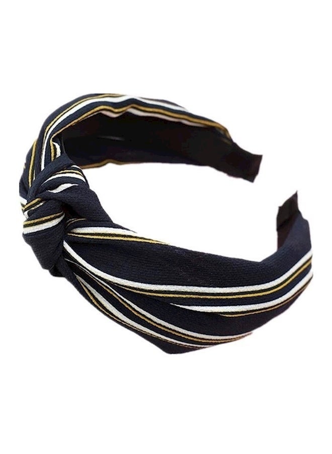 NIBEMINENT Stripped Cross Twisted Knot Headband Black/White/Yellow - Image 1