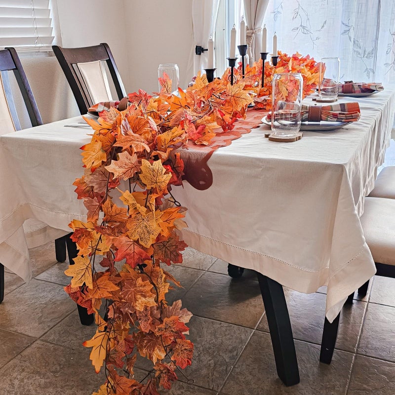 CQURE 2 Pack Fall Leaf Garland  Hanging Vines Garland Artificial Fall Maple Leaves Garland Thanksgiving Decor for Home Wedding Fireplace Party - Image 4
