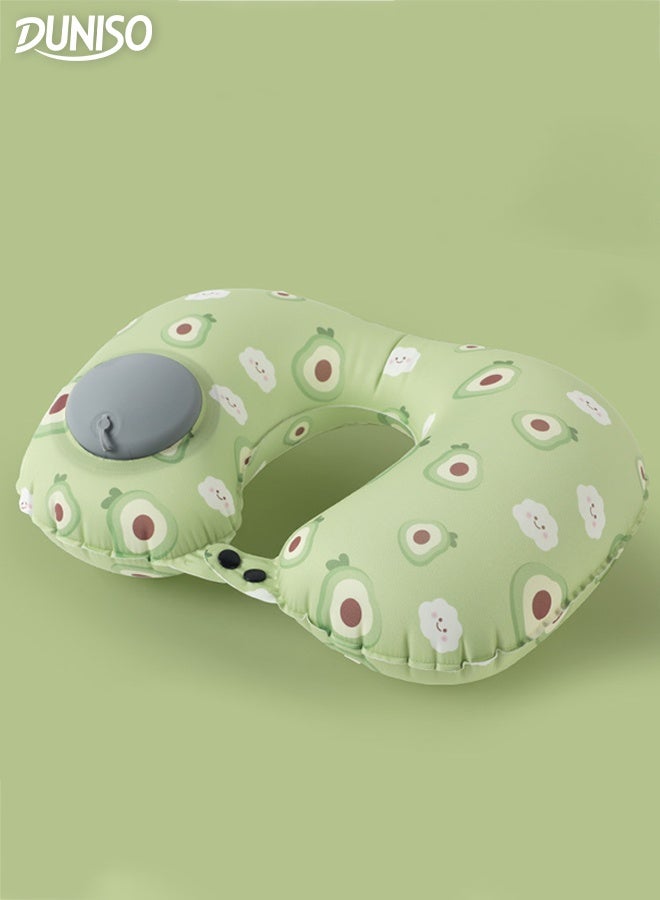 DUNISO Inflatable Travel Pillow for Airplane Ultralight Portable Neck Pillow Press to Inflate Compressible Ergonomic Neck Support to Relieve Neck Tension Comfortable U-shaped Pillow for Airplane Car Office Home Travel Camping  - Image 1