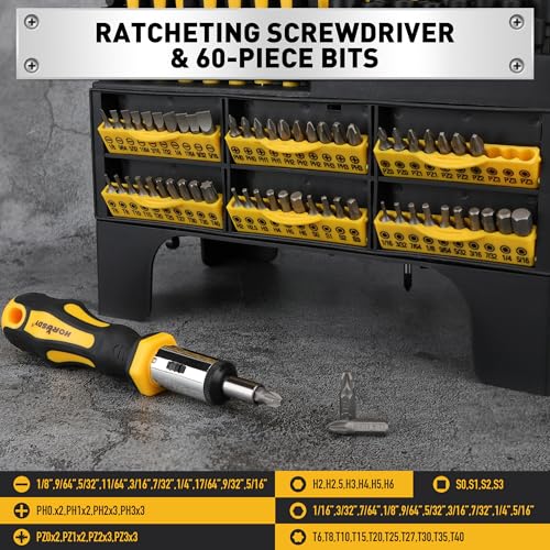 HORUSDY 140-Piece Magnetic Screwdriver Set with Plastic Racking, Includes SAE & Metric Hex Keys, Precision Screwdriver and Magnetizer Demagnetizer DIY Tools for Men Tools Gift - Image 5