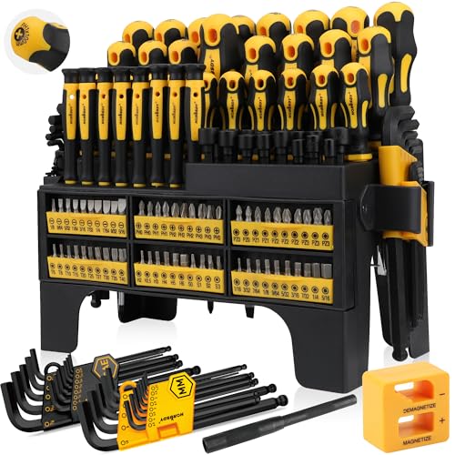 HORUSDY 140-Piece Magnetic Screwdriver Set with Plastic Racking, Includes SAE & Metric Hex Keys, Precision Screwdriver and Magnetizer Demagnetizer DIY Tools for Men Tools Gift - Image 1