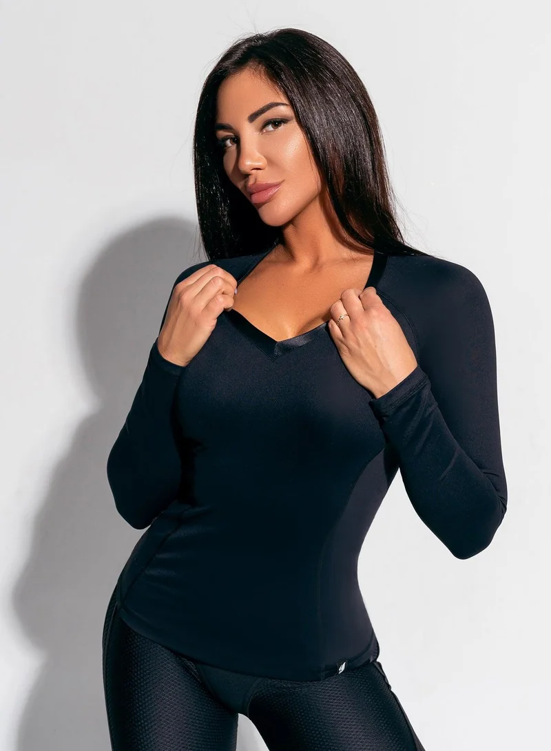 بونا فيدي Rashguard توب رياضي نسائي بأكمام طويلة مطاطي – أسود