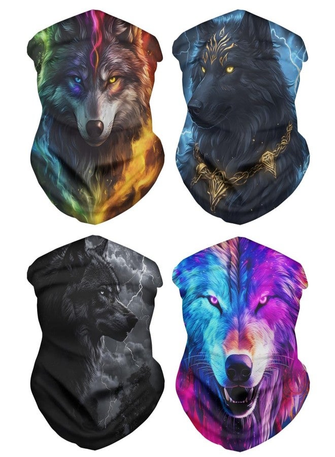 GLUDEAR Wolf 3D Print Balaclava Neck Gaiter Tube Face Bandana Scarf for Dust Wind Sun Protection,Moon Rainbow Galaxy Wolf - Image 1