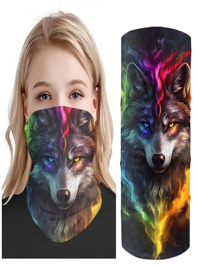 GLUDEAR Wolf 3D Print Balaclava Neck Gaiter Tube Face Bandana Scarf for Dust Wind Sun Protection,Moon Rainbow Galaxy Wolf - Image 3