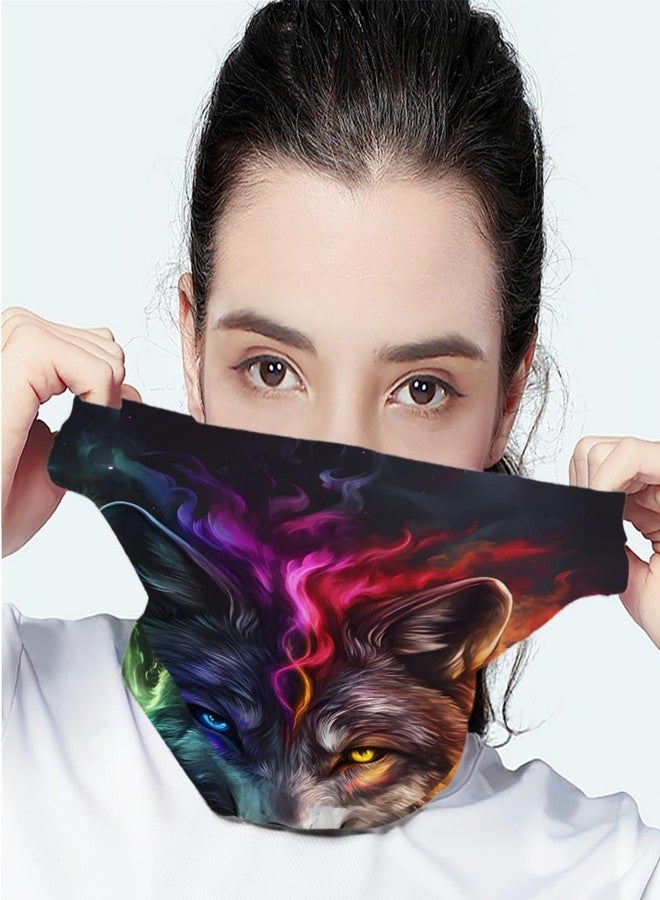 GLUDEAR Wolf 3D Print Balaclava Neck Gaiter Tube Face Bandana Scarf for Dust Wind Sun Protection,Moon Rainbow Galaxy Wolf - Image 4